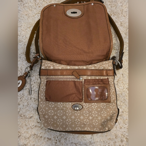 FOSSIL unisex leather/canvas satchel bag. - Picture 4 of 5